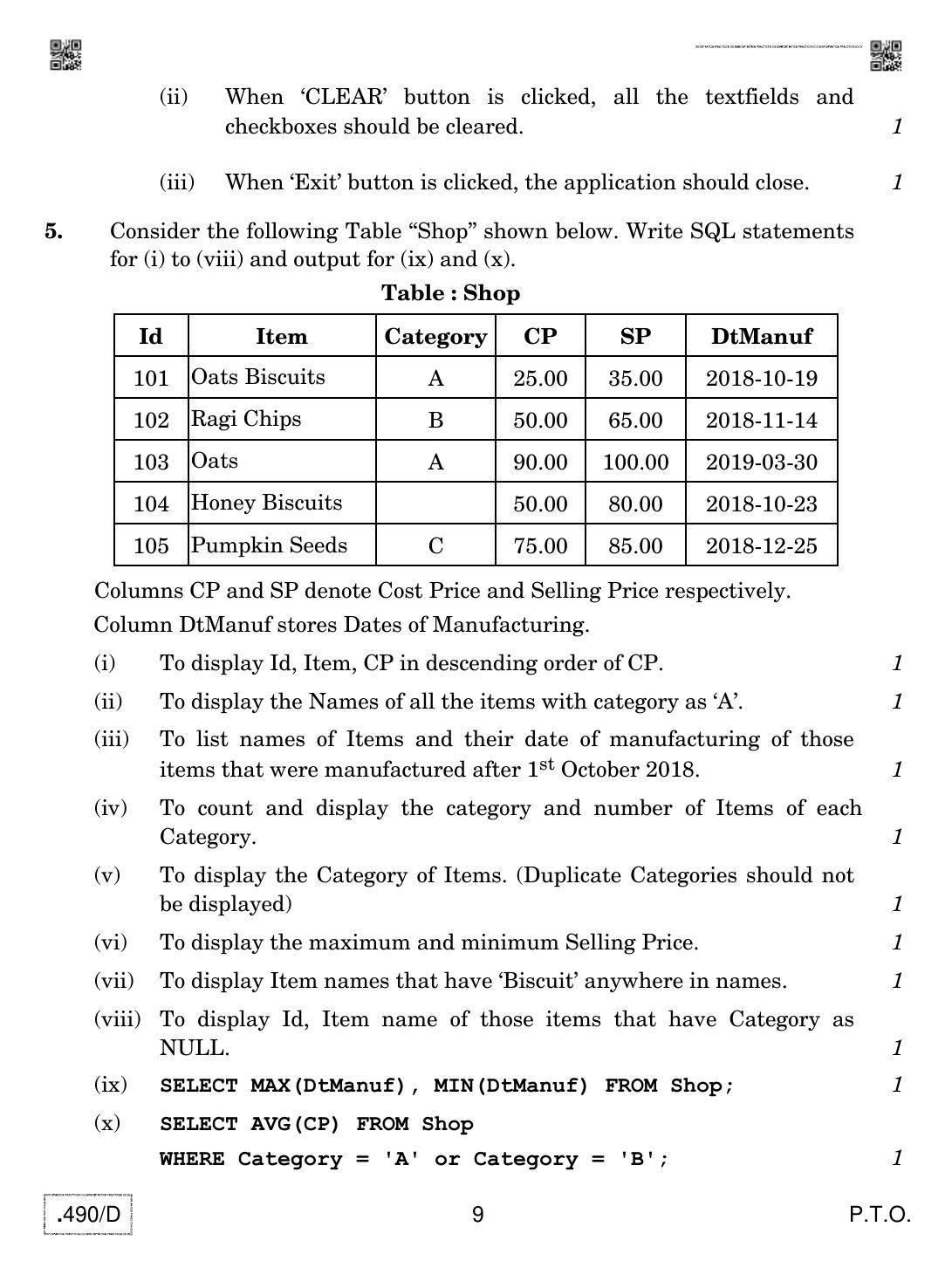 CBSE Class 12 IP (Old) 2020 Compartment Question Paper - Page 9
