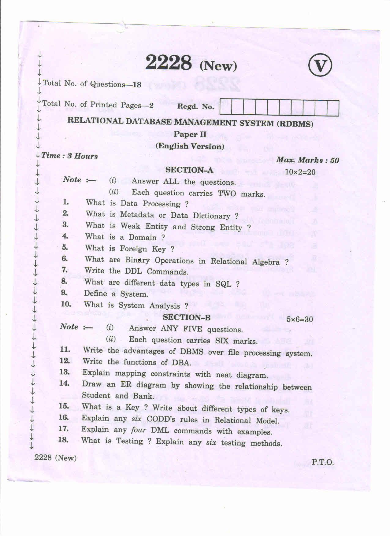 AP Inter 2nd Year Vocational Question Paper March - 2020 - Relational Data Base Management System- II (new) - Page 1