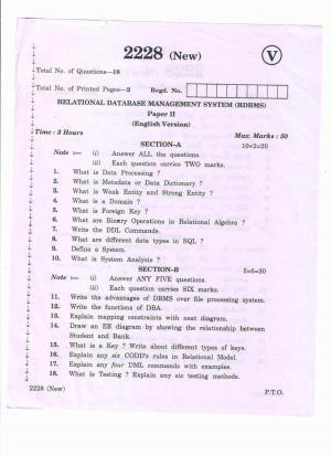 AP Inter 2nd Year Vocational Question Paper March - 2020 - Relational Data Base Management System- II (new)