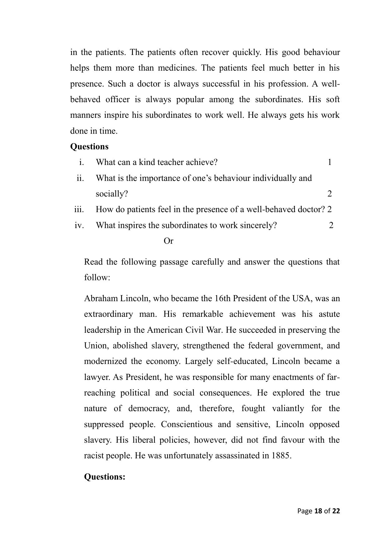Bihar Board (BSEB) Class X: 113- ENGLISH 2025 Model Question Paper - Page 18