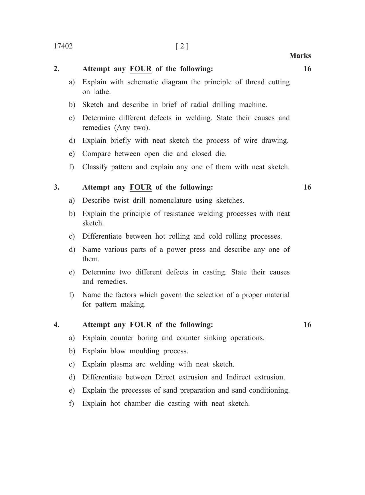 MSBTE Winter Question Paper 2019 - Manufacturing Processes - Page 2