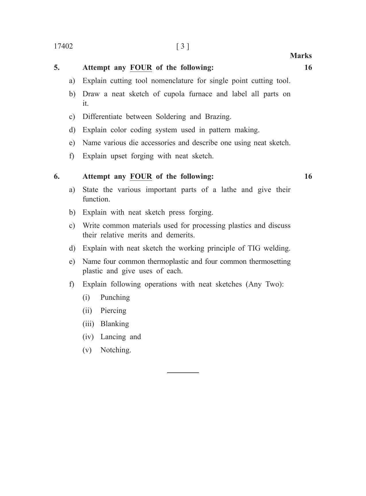 MSBTE Winter Question Paper 2019 - Manufacturing Processes - Page 3