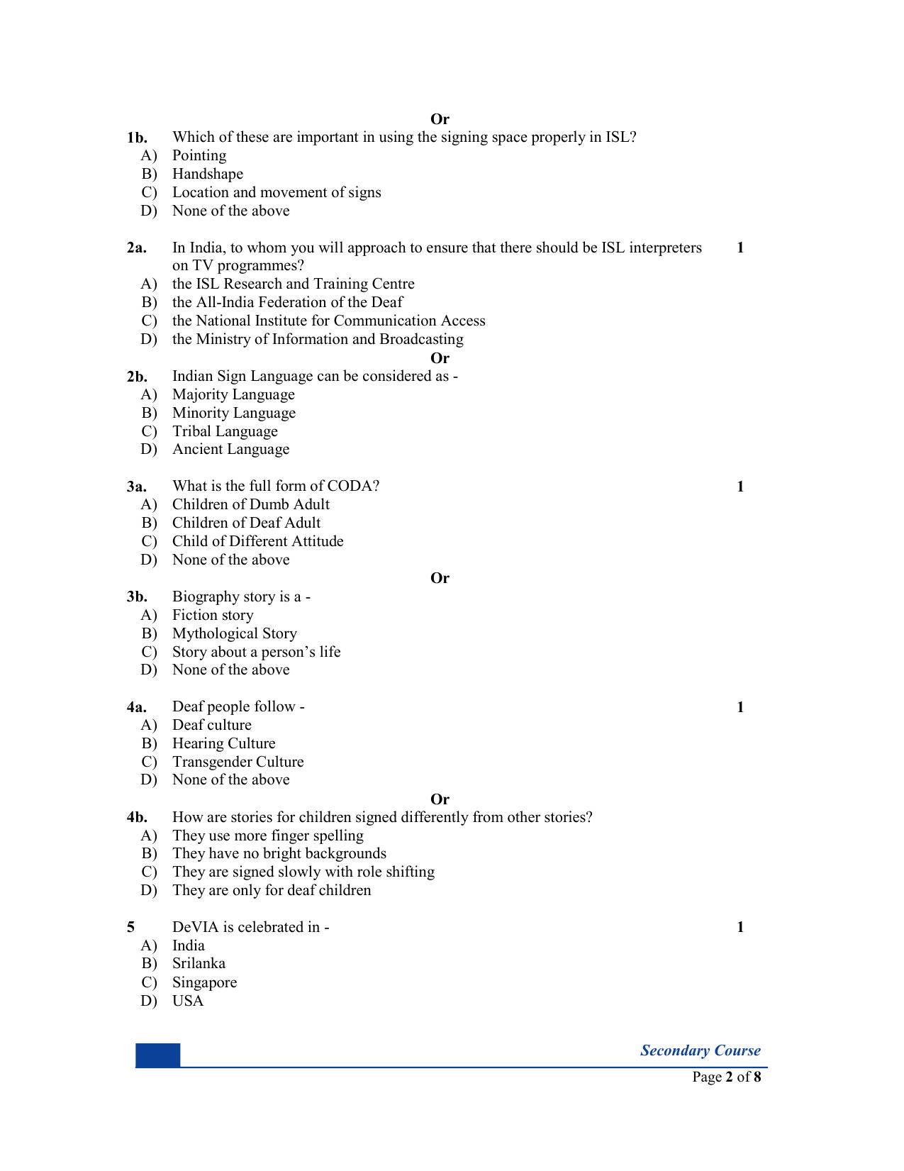 NIOS Class 10 Indian Sign Language (230) Sample Paper - Page 2