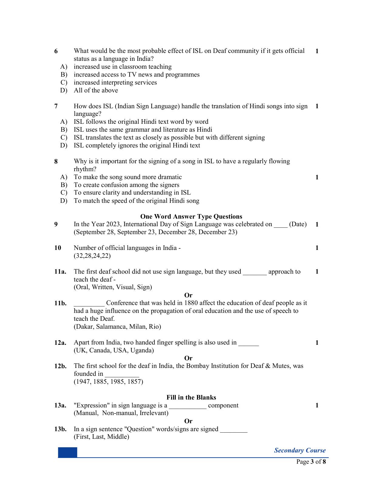 NIOS Class 10 Indian Sign Language (230) Sample Paper - Page 3