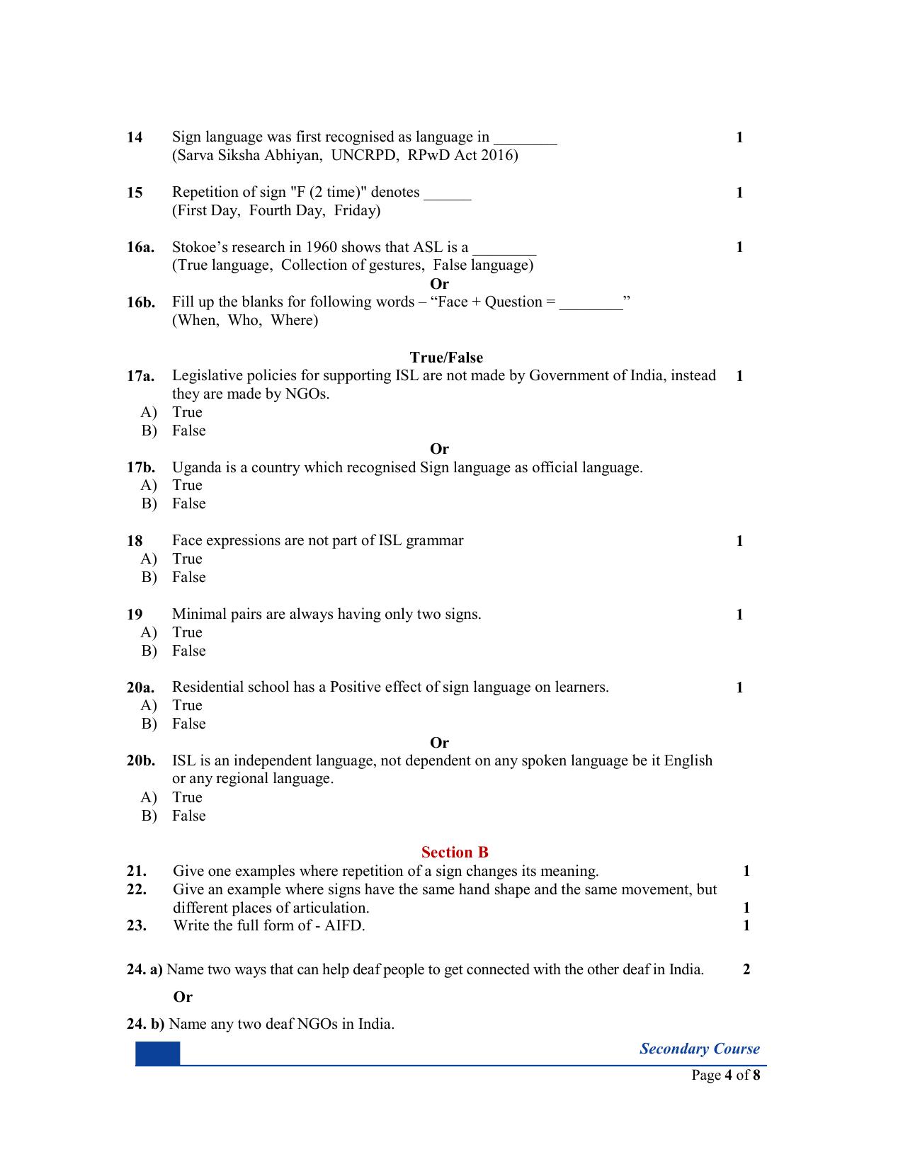 NIOS Class 10 Indian Sign Language (230) Sample Paper - Page 4
