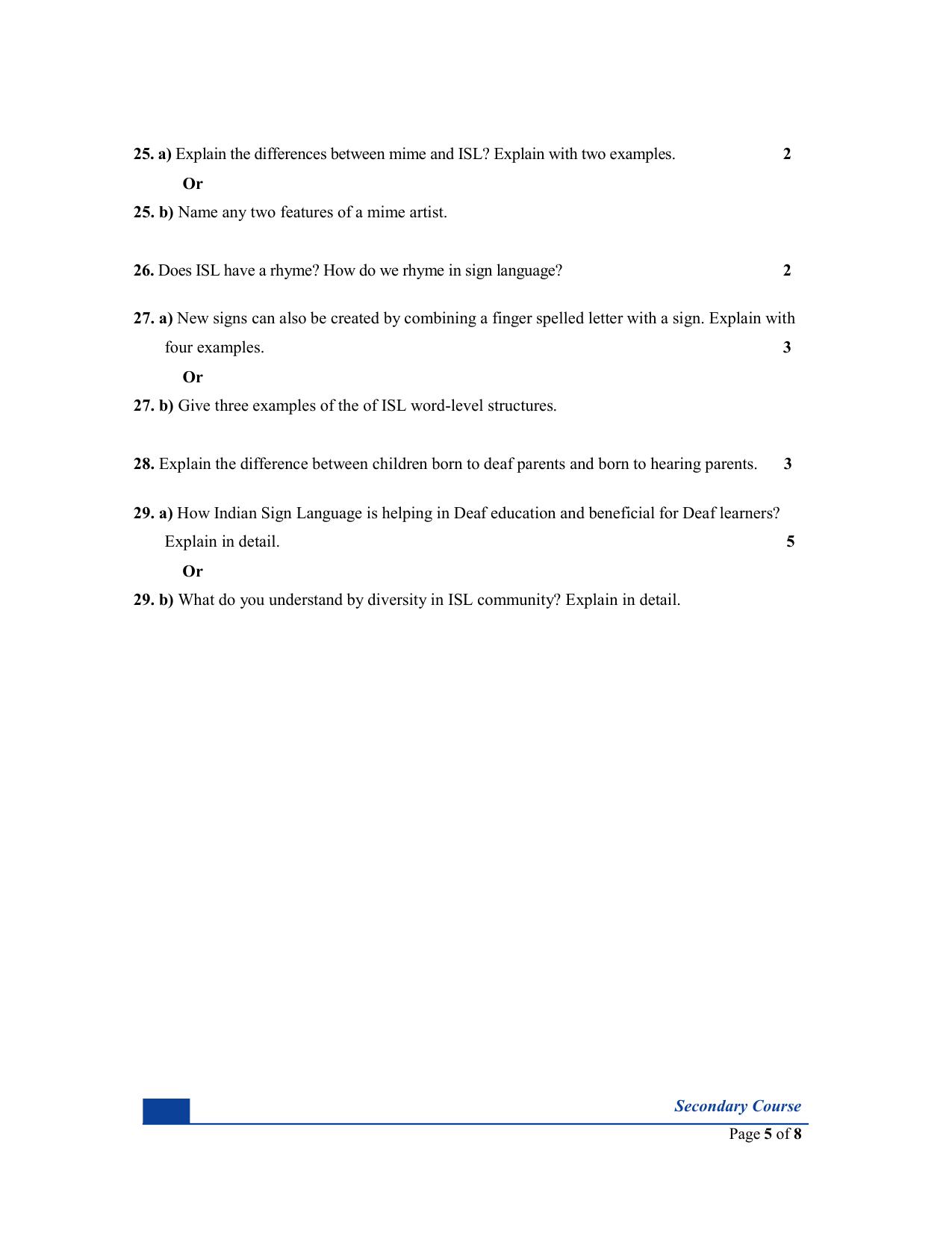 NIOS Class 10 Indian Sign Language (230) Sample Paper - Page 5