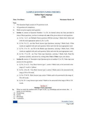 NIOS Class 10 Indian Sign Language (230) Sample Paper