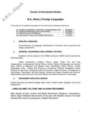 AMU Entrance Exam: B.A.(Hons.)-Foreign Languages Syllabus