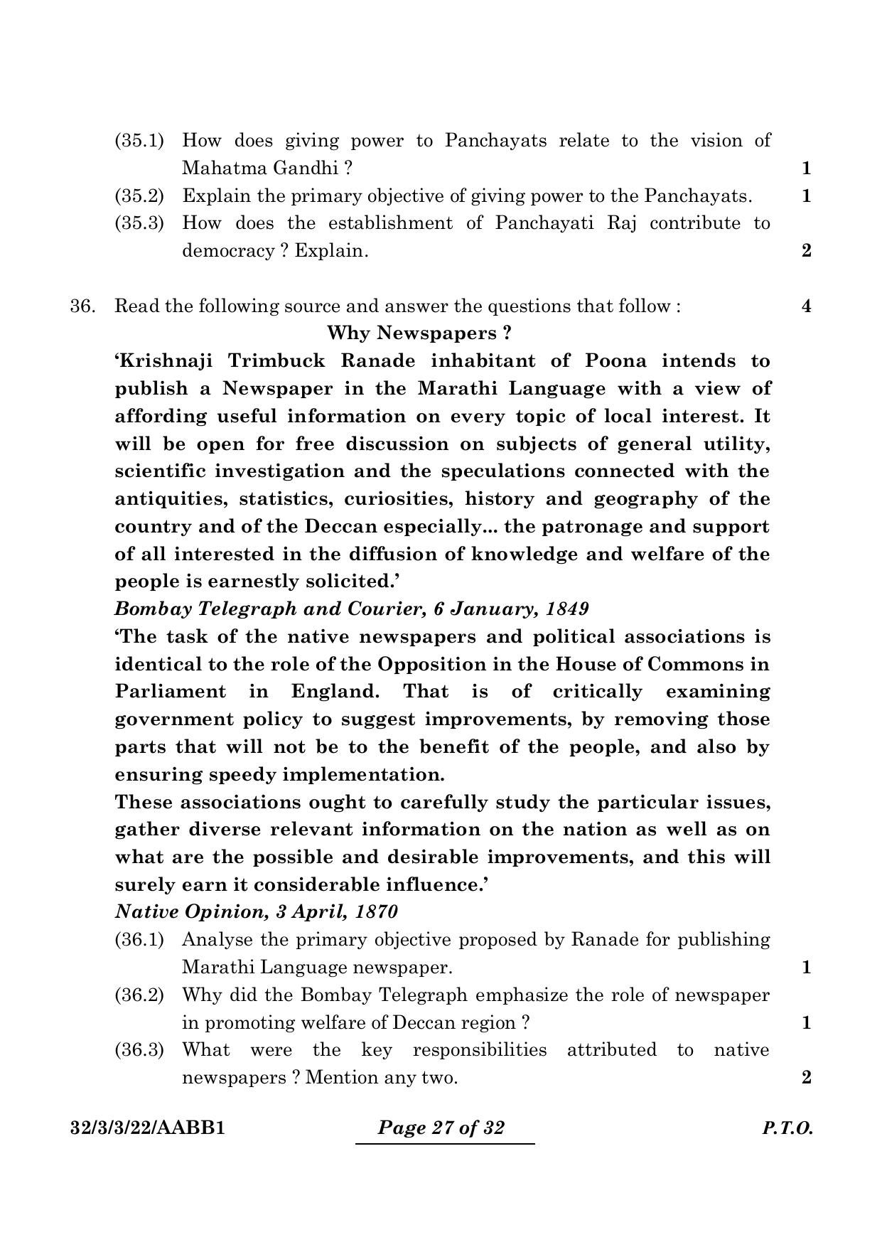 CBSE Class 10 32-3-3 Social Science 2024 Question Paper - Page 27