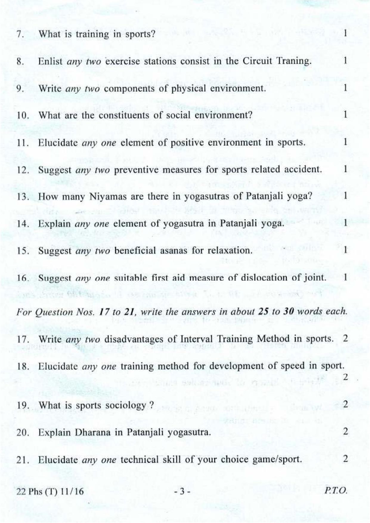 COHSEM Class 12 Physical, Health Education & Sports 2016 Question Papers - Page 3