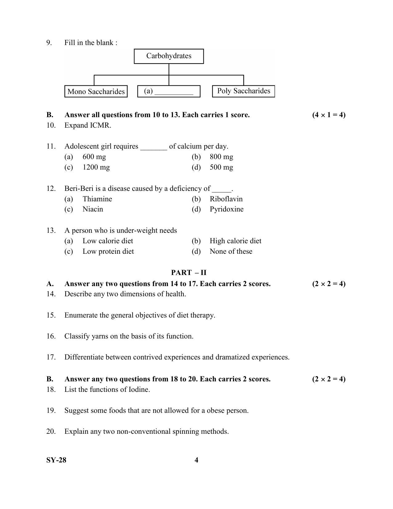 Kerala Plus Two Question Paper 2022 - Home Science - Page 4