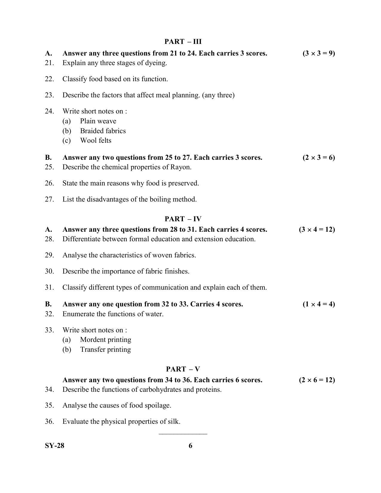 Kerala Plus Two Question Paper 2022 - Home Science - Page 6