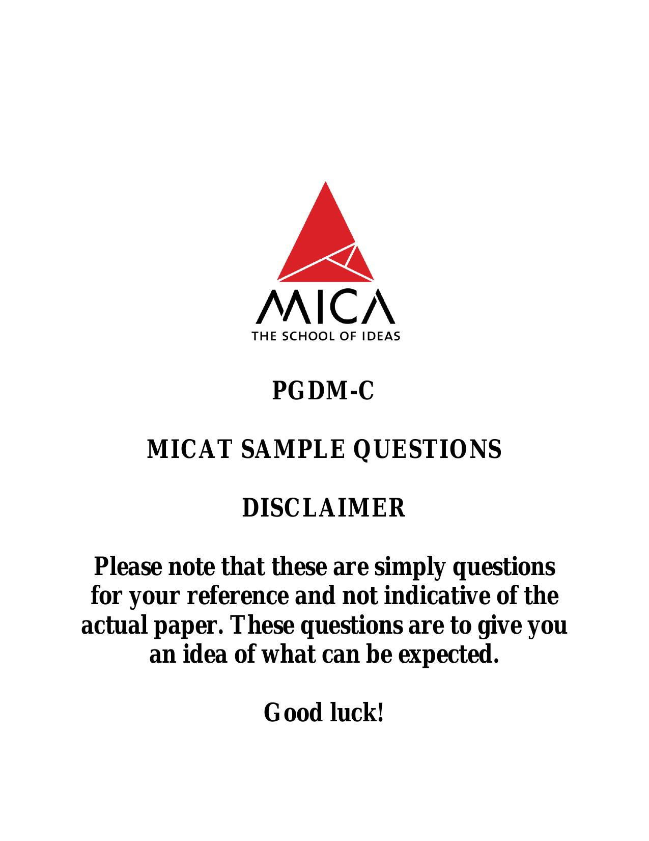 MICAT Sample Questions 2 - Page 1