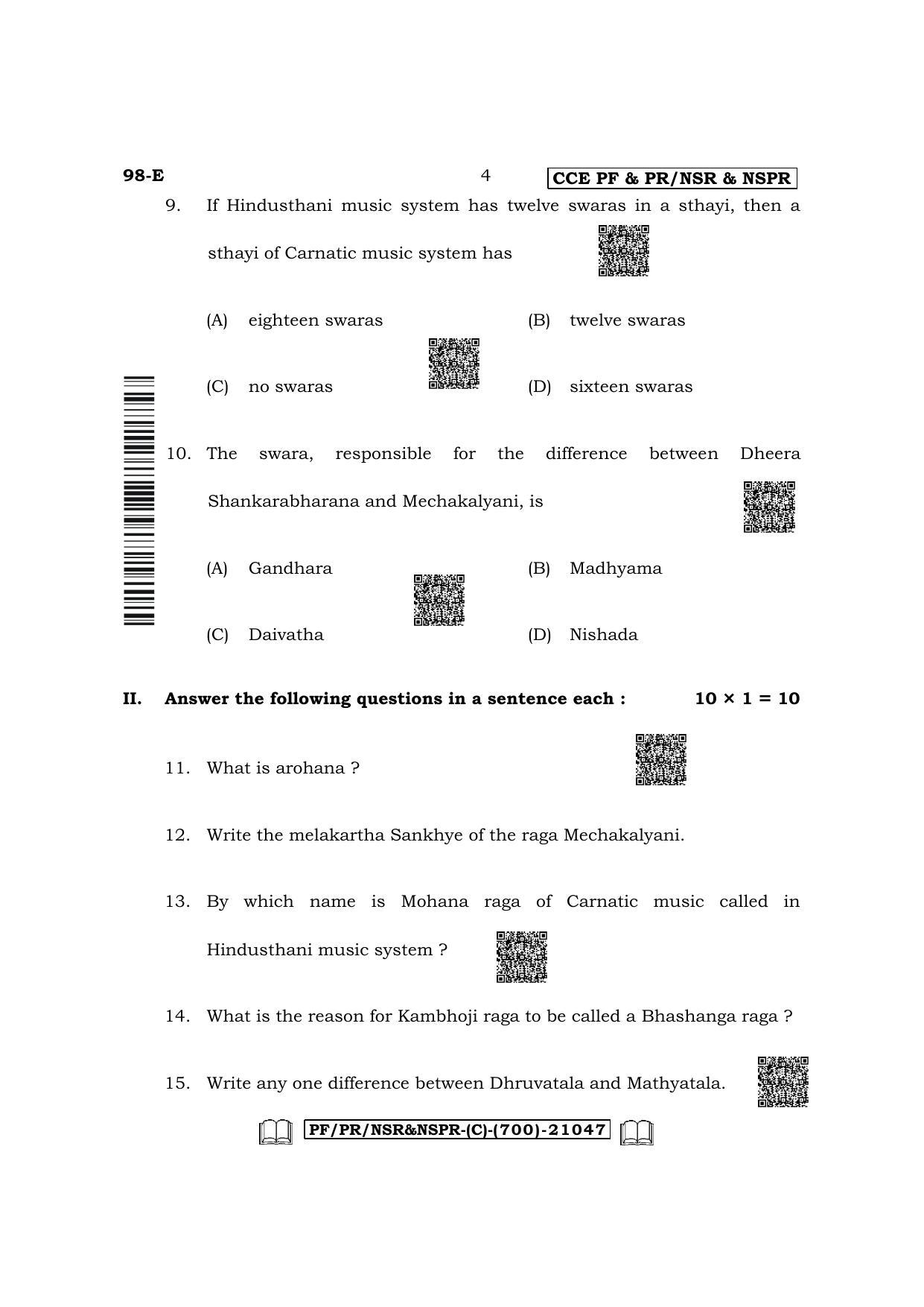 Karnataka SSLC Carnatic/Hindustani Music - English Medium Question Paper 2022 (C Version-Theory) - Page 4