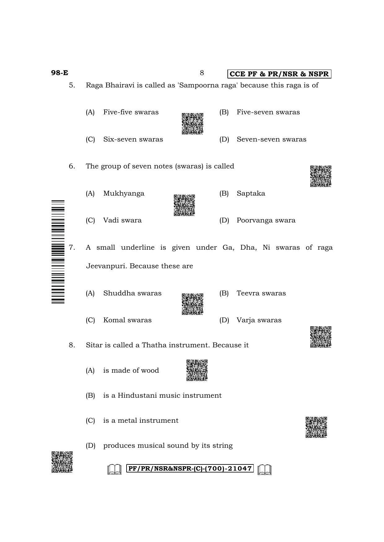 Karnataka SSLC Carnatic/Hindustani Music - English Medium Question Paper 2022 (C Version-Theory) - Page 8
