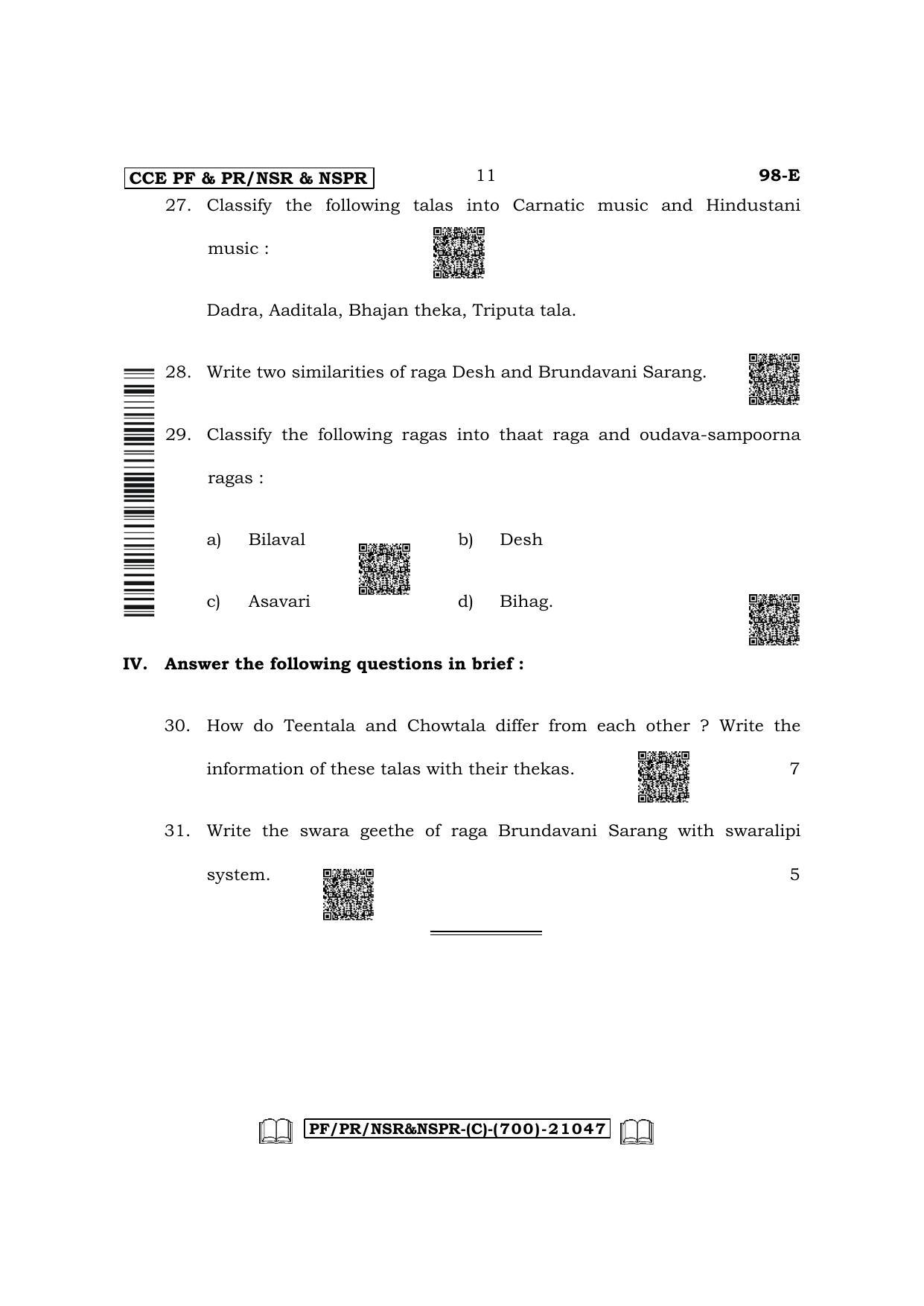 Karnataka SSLC Carnatic/Hindustani Music - English Medium Question Paper 2022 (C Version-Theory) - Page 11