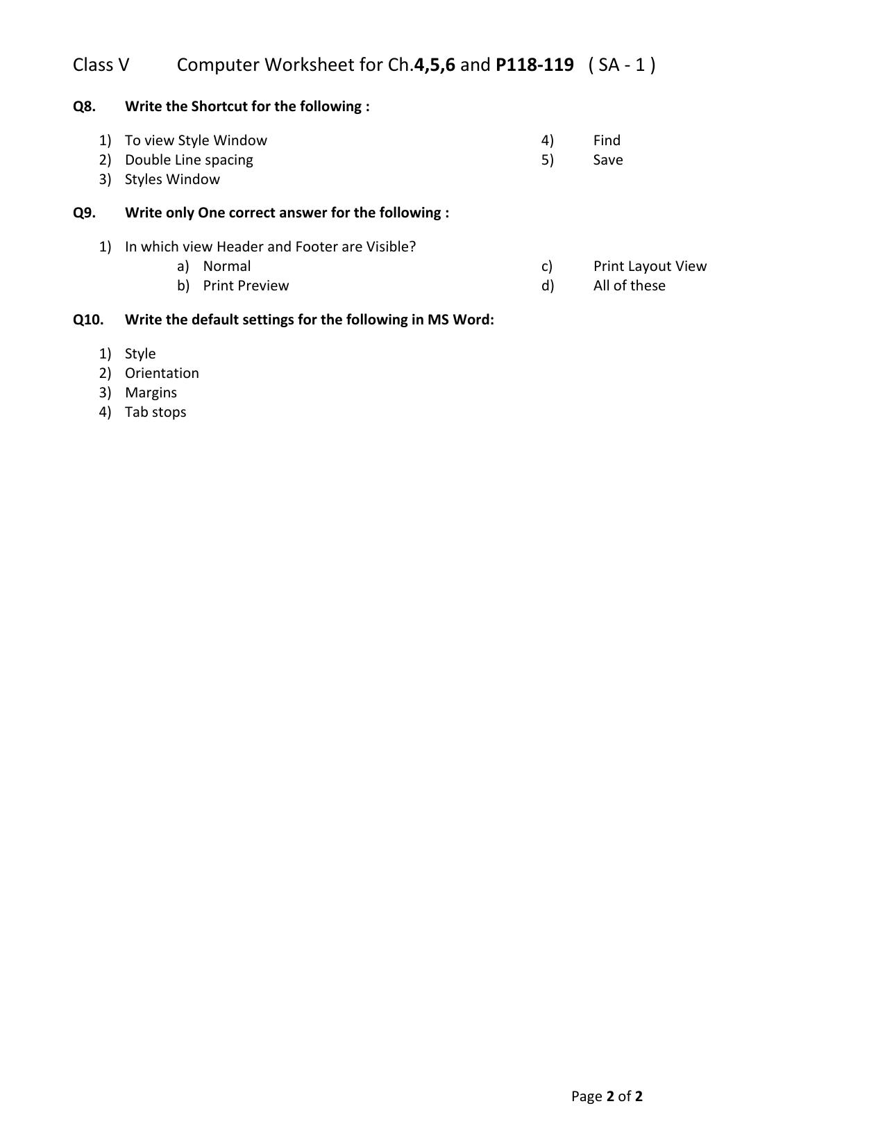 Worksheet for Class 5 Computer Science Assignment 9 - Page 2