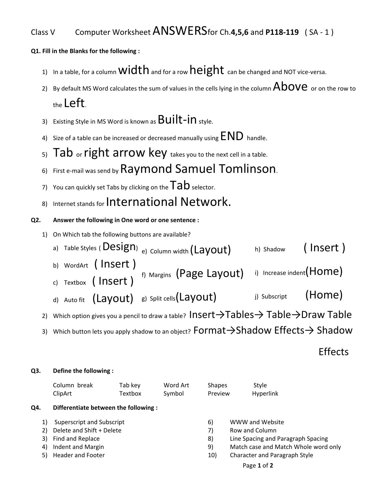 Worksheet for Class 5 Computer Science Assignment 9 - Page 3
