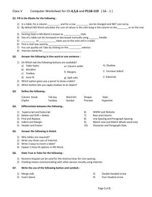 Worksheet for Class 5 Computer Science Assignment 9
