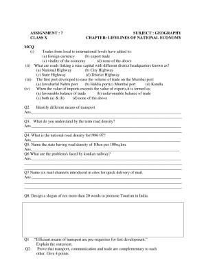 CBSE Worksheets for Class 10 Social Science Geography Assignment 15