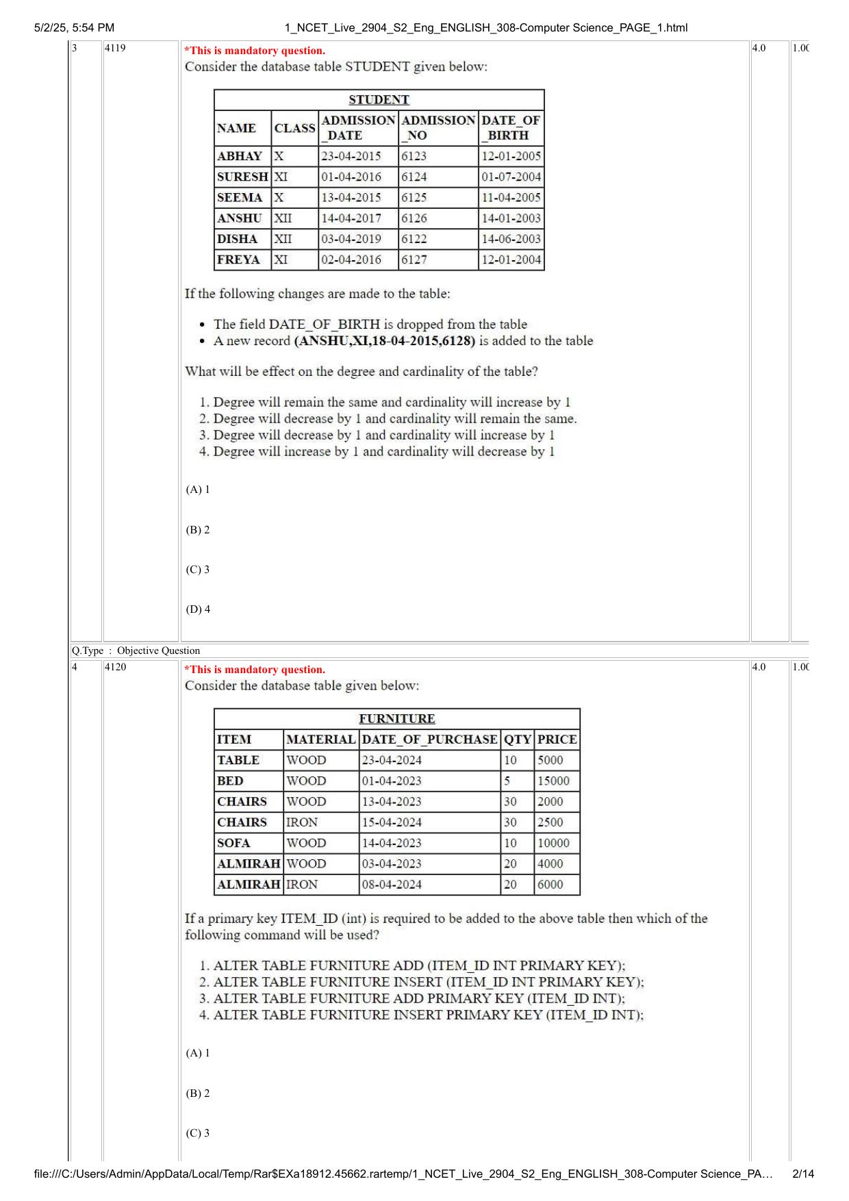 NCET 2025 Question Paper - Computer Science - Page 2