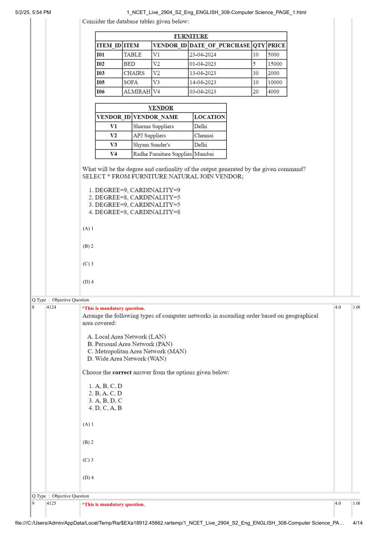 NCET 2025 Question Paper - Computer Science - Page 4