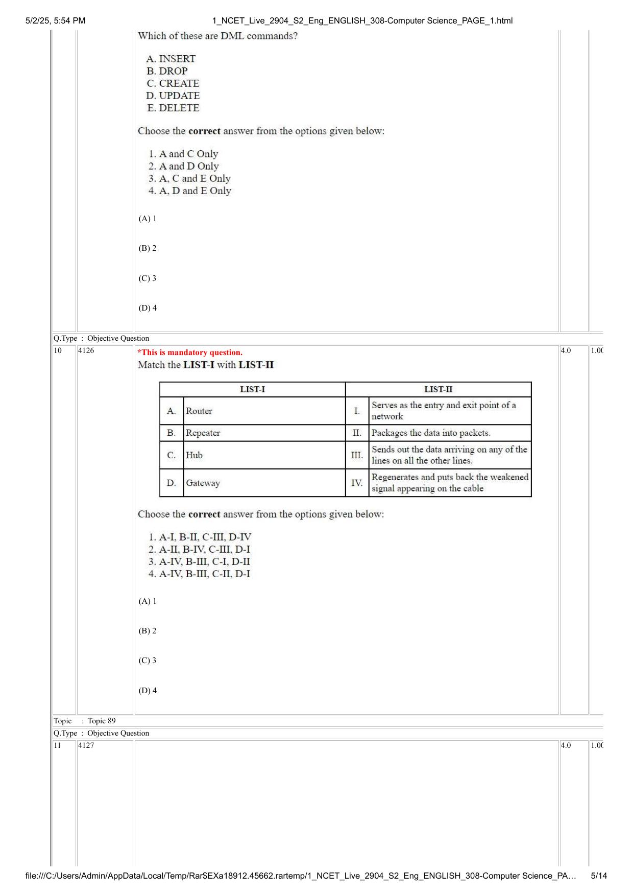 NCET 2025 Question Paper - Computer Science - Page 5