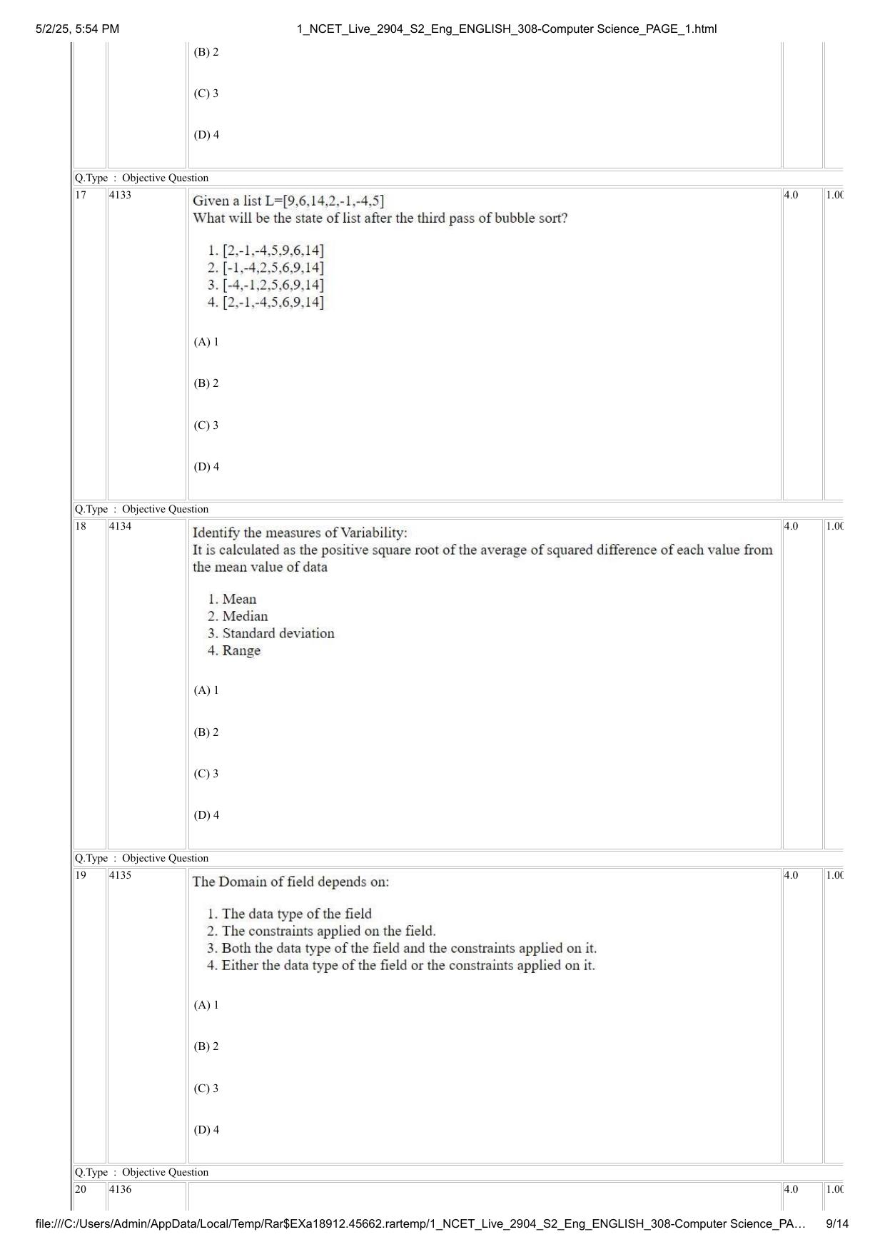 NCET 2025 Question Paper - Computer Science - Page 9