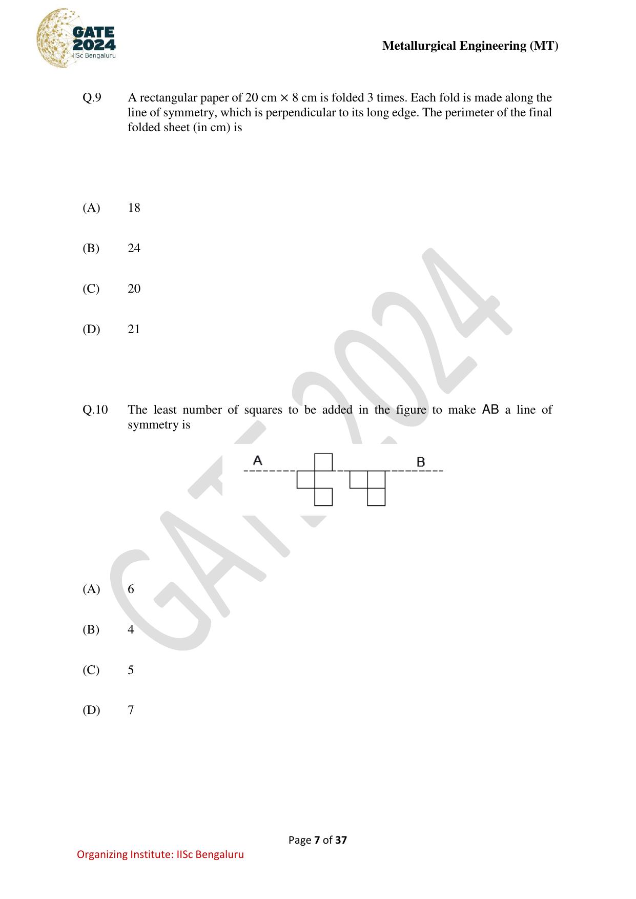 GATE 2024 Metallurgical Engineering (MT) Question Paper - Page 7