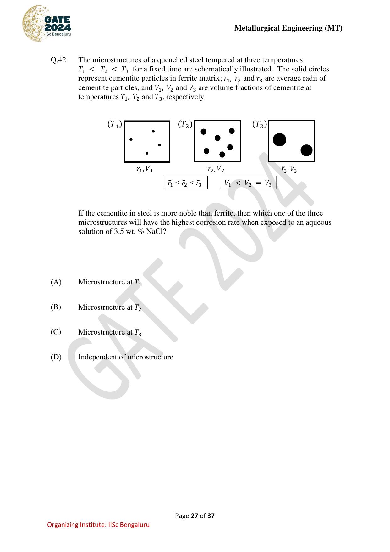 GATE 2024 Metallurgical Engineering (MT) Question Paper - Page 27