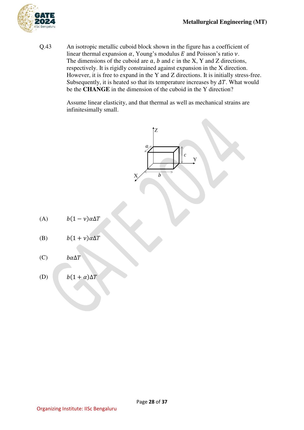 GATE 2024 Metallurgical Engineering (MT) Question Paper - Page 28