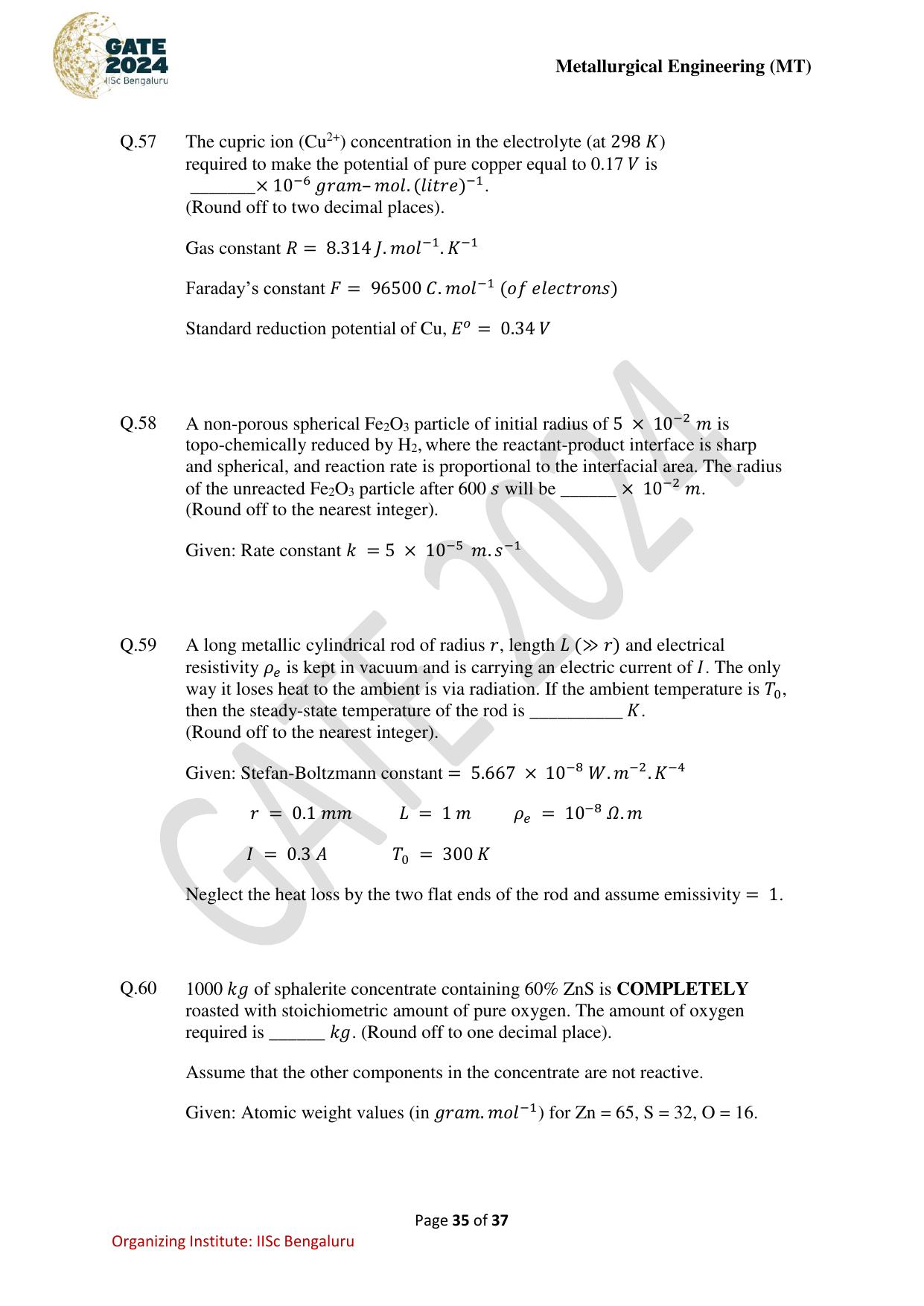 GATE 2024 Metallurgical Engineering (MT) Question Paper - Page 35
