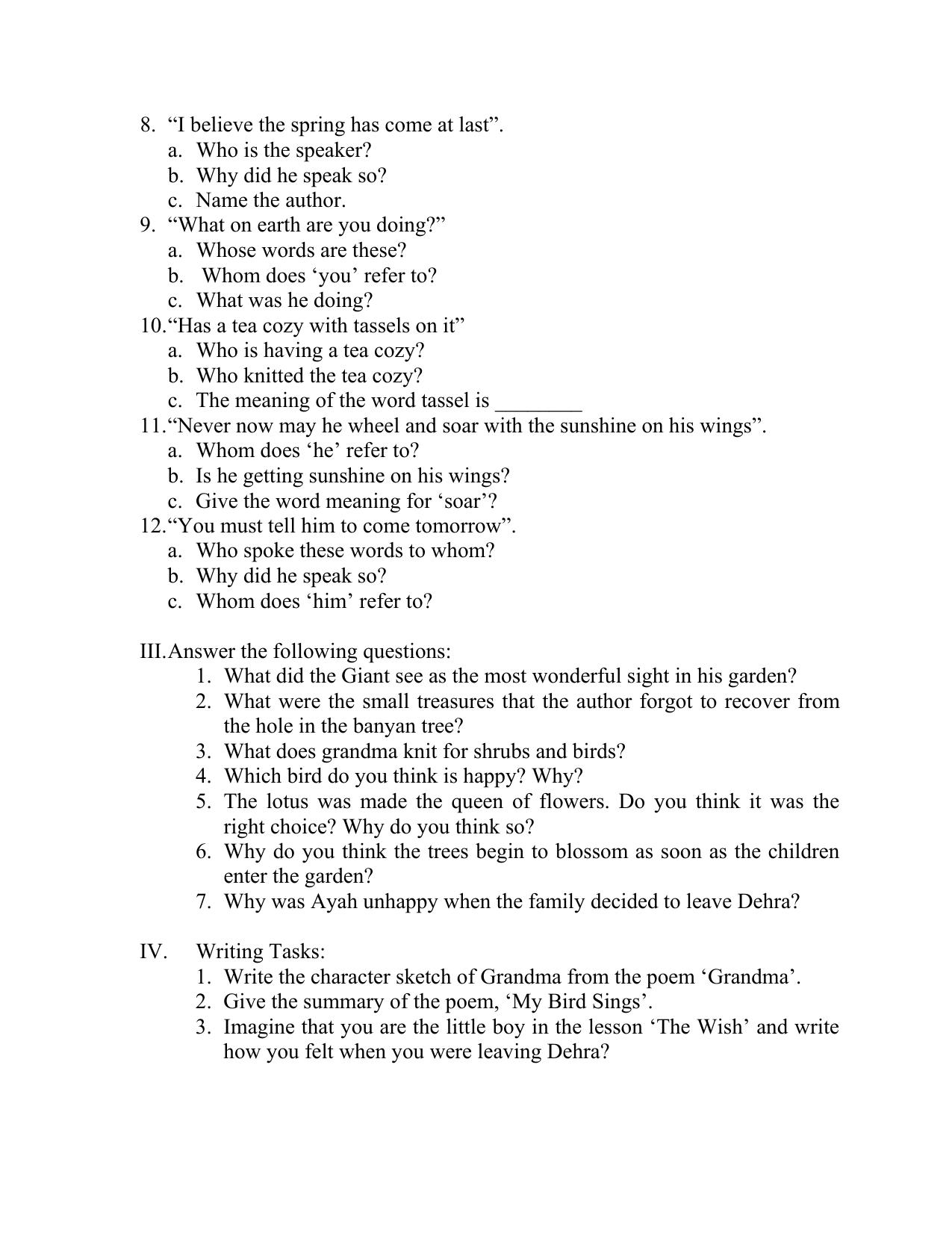 CBSE Worksheets for Class 6 English Assignment 15 - Page 2