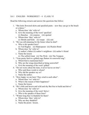 CBSE Worksheets for Class 6 English Assignment 15