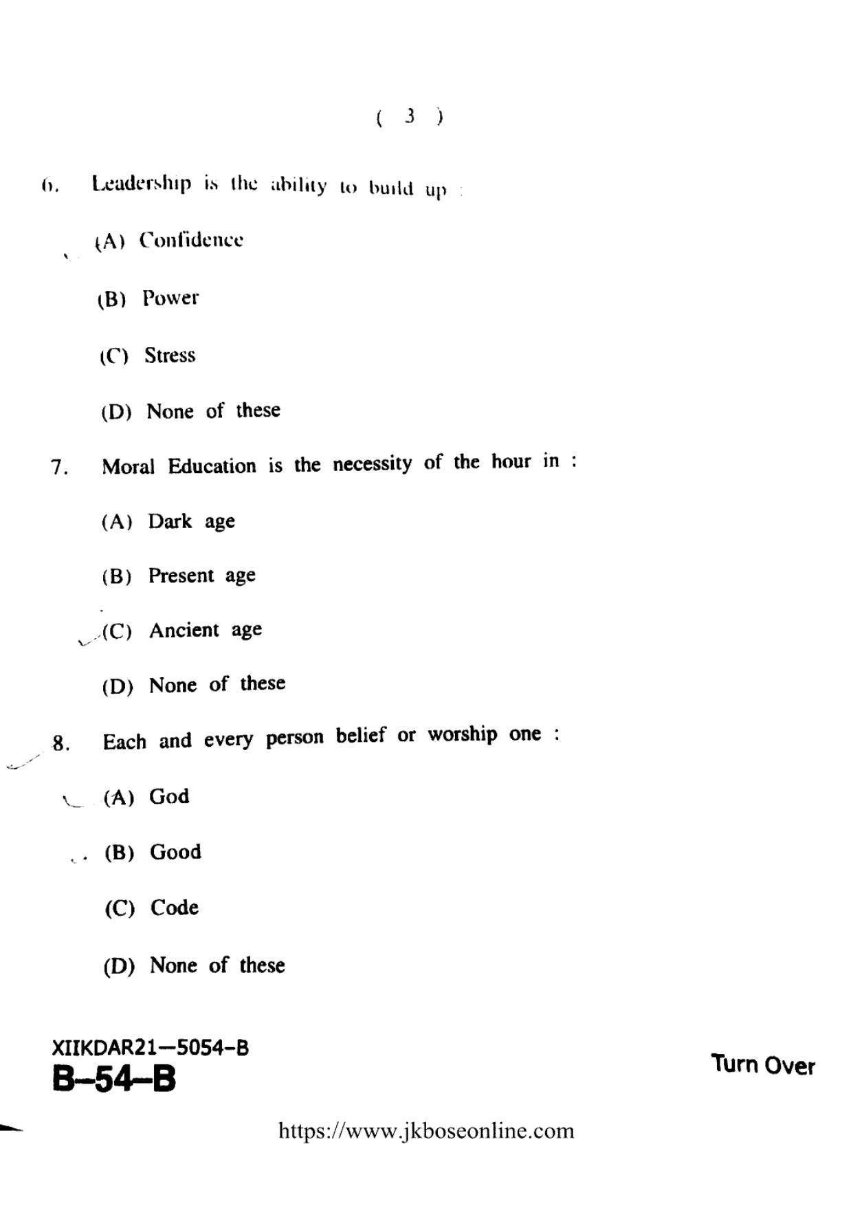 JKBOSE Class 12 Physical-Education 5054-B Question Papers 2021 - Page 3