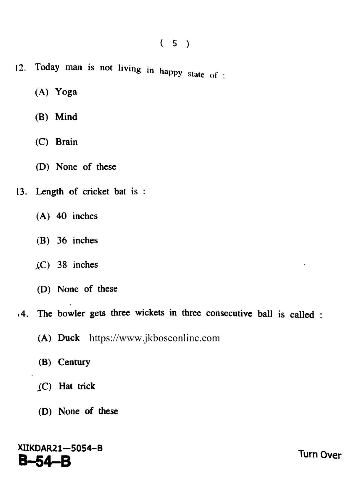 JKBOSE Class 12 Physical-Education 5054-B Question Papers 2021 - Page 5