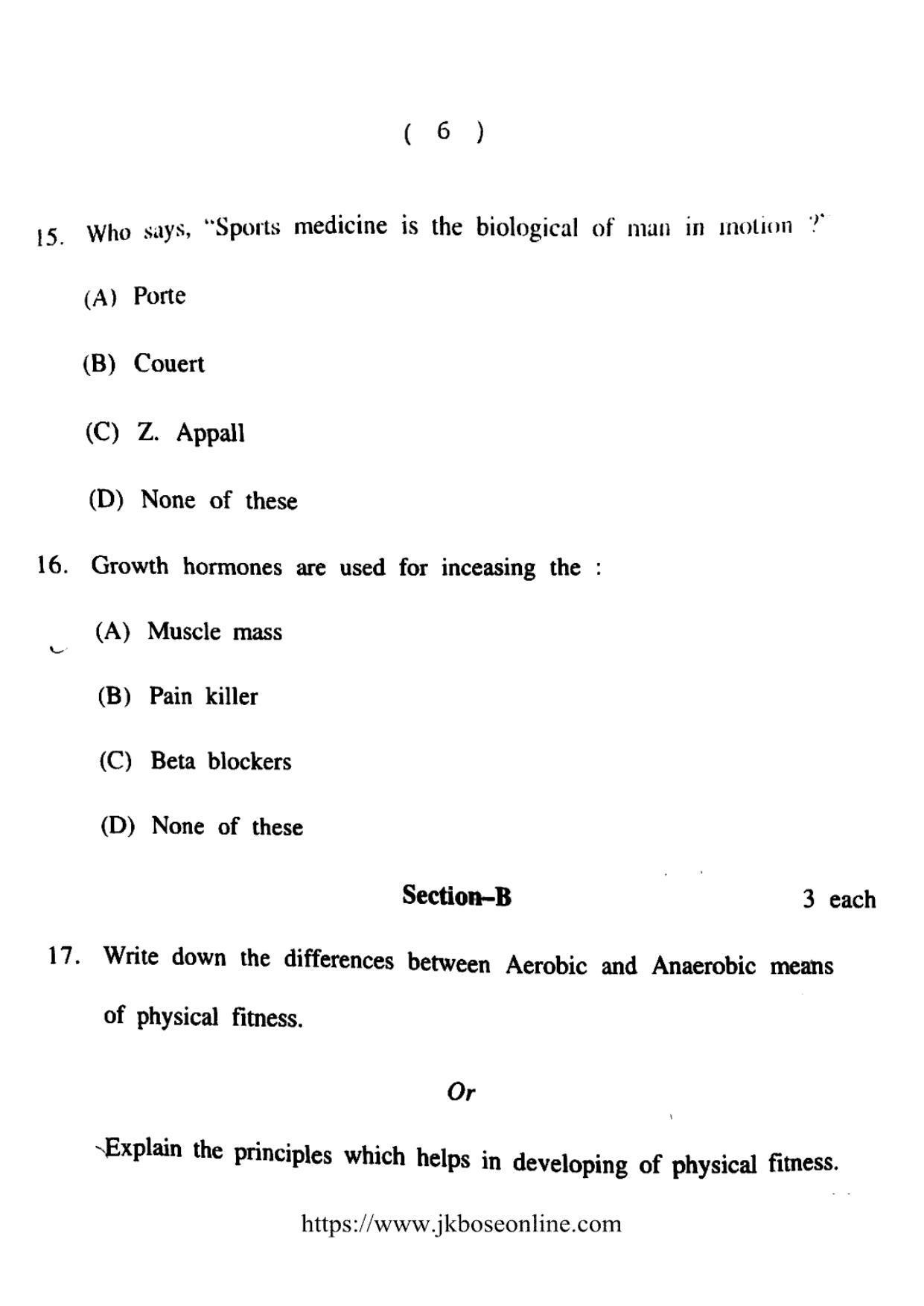 JKBOSE Class 12 Physical-Education 5054-B Question Papers 2021 - Page 6