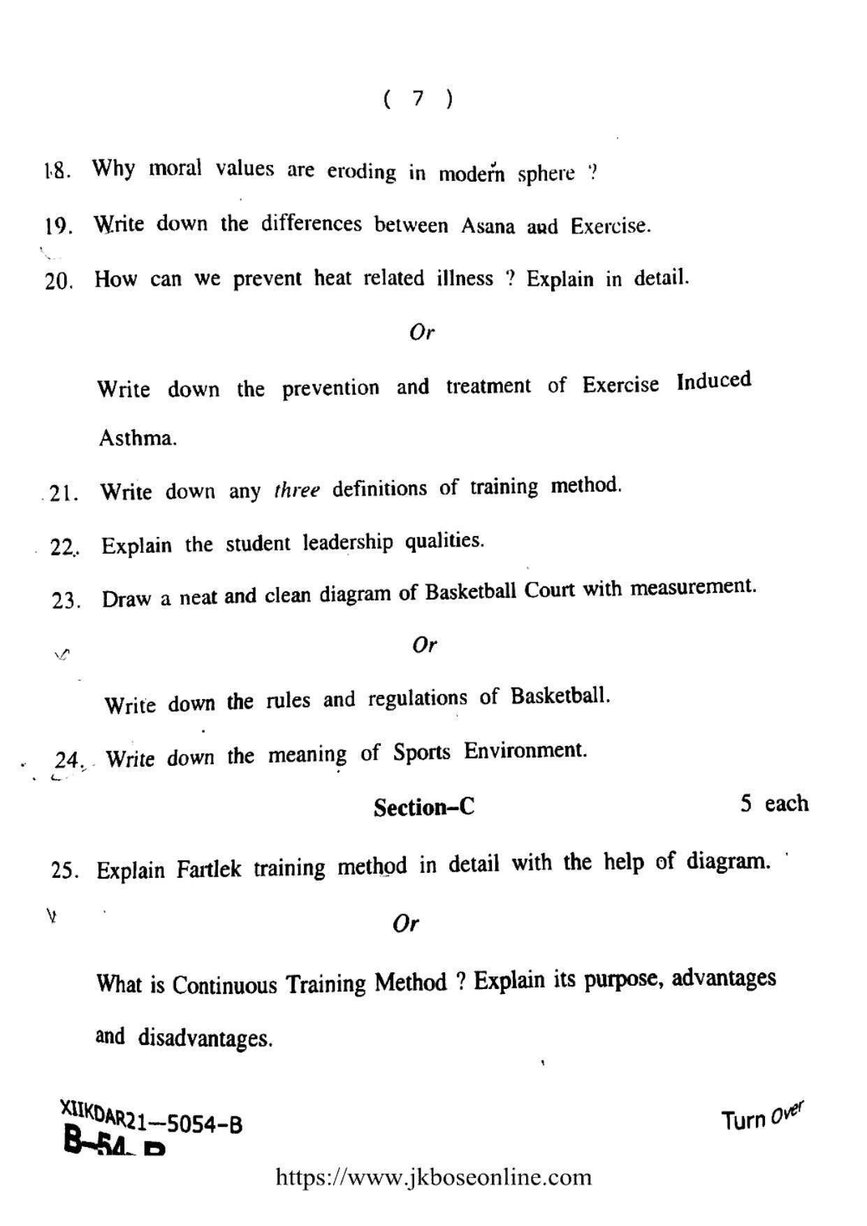 JKBOSE Class 12 Physical-Education 5054-B Question Papers 2021 - Page 7