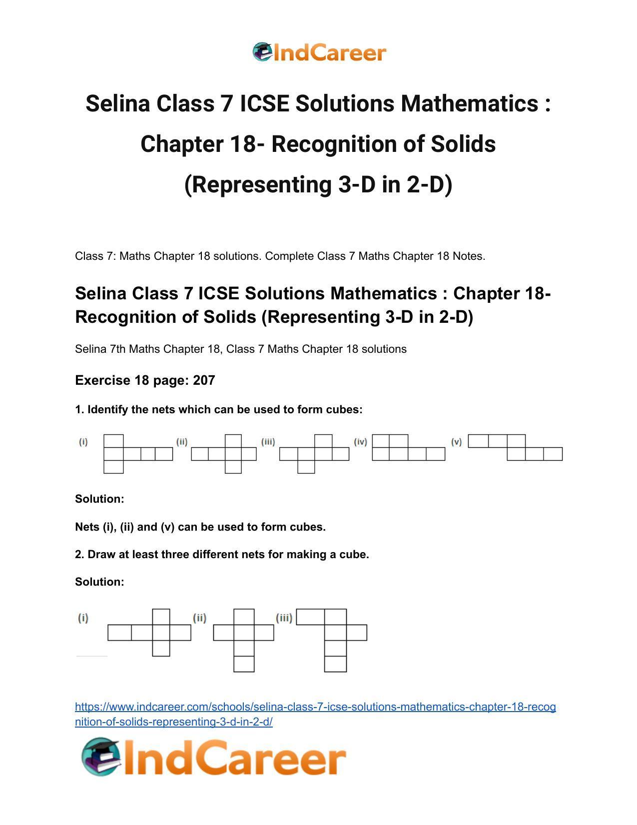 Selina Class 7 ICSE Solutions Mathematics : Chapter 18- Recognition of Solids (Representing 3-D in 2-D) - Page 2