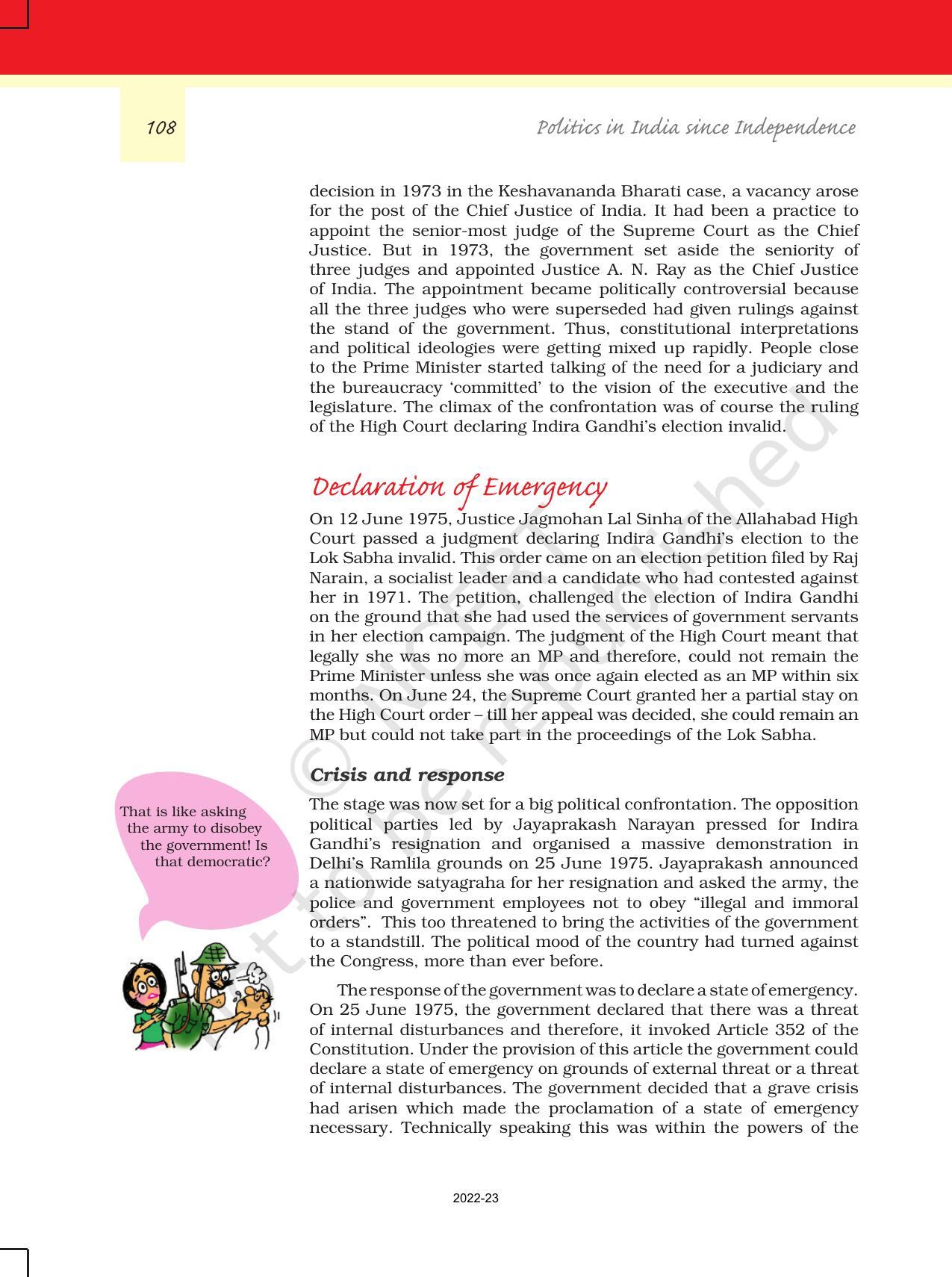 NCERT Book for Class 12 Political Science (Politics In India Since Independence) Chapter 6 The Crisis of Democratic Order - Page 7