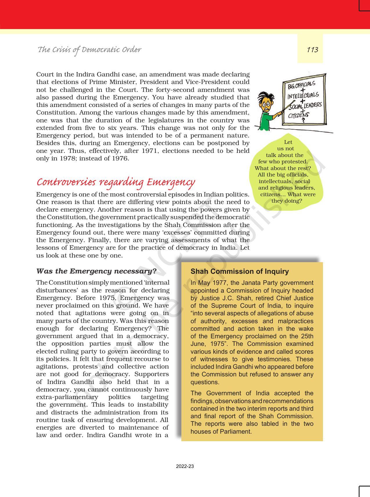 NCERT Book for Class 12 Political Science (Politics In India Since Independence) Chapter 6 The Crisis of Democratic Order - Page 12