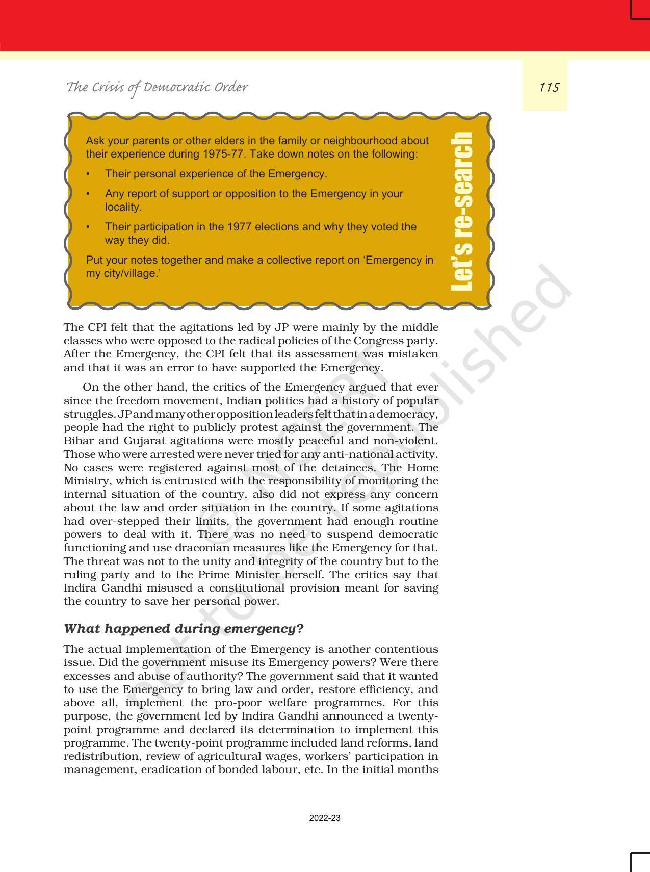 NCERT Book for Class 12 Political Science (Politics In India Since Independence) Chapter 6 The Crisis of Democratic Order - Page 14