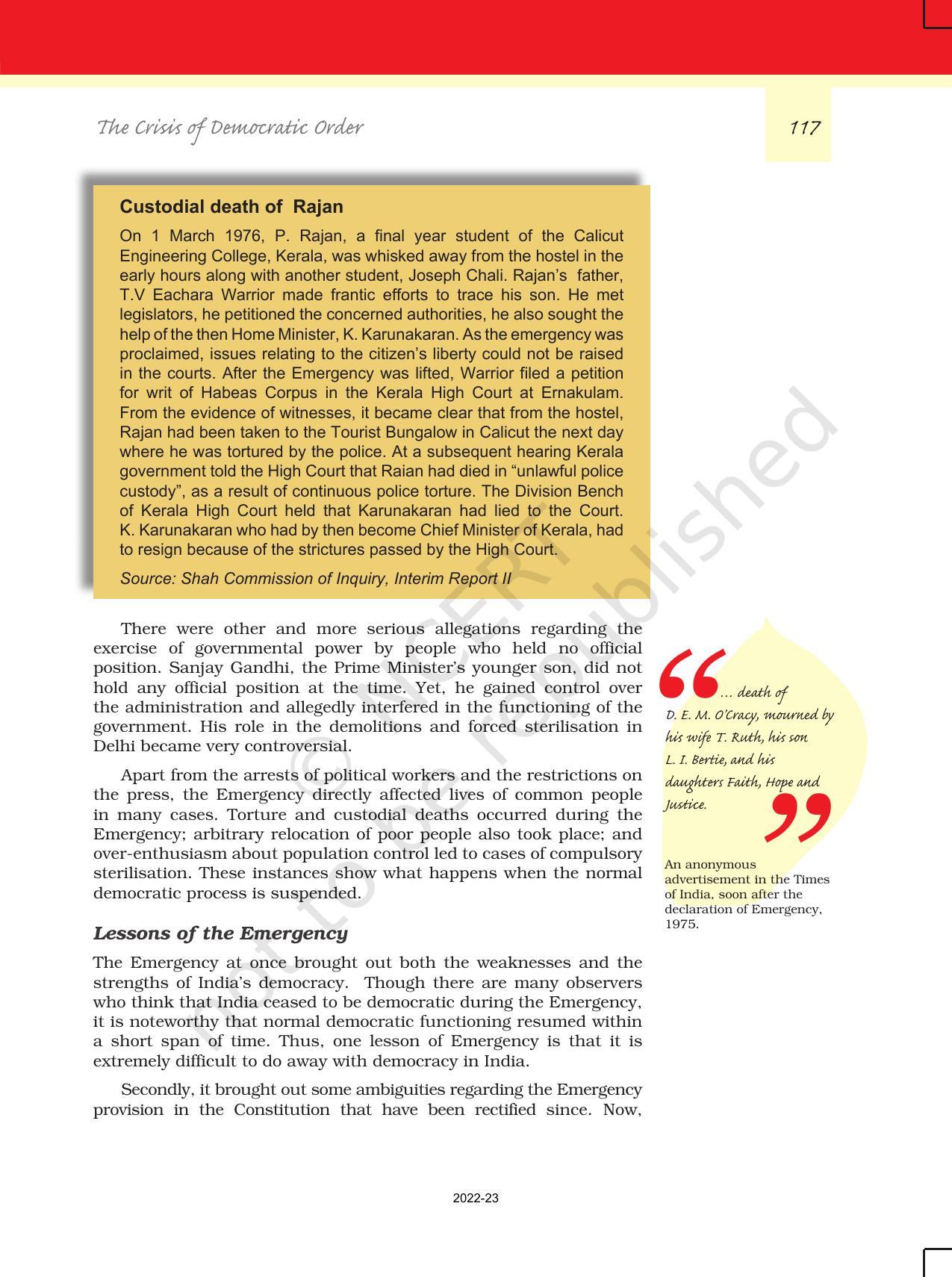NCERT Book for Class 12 Political Science (Politics In India Since Independence) Chapter 6 The Crisis of Democratic Order - Page 16