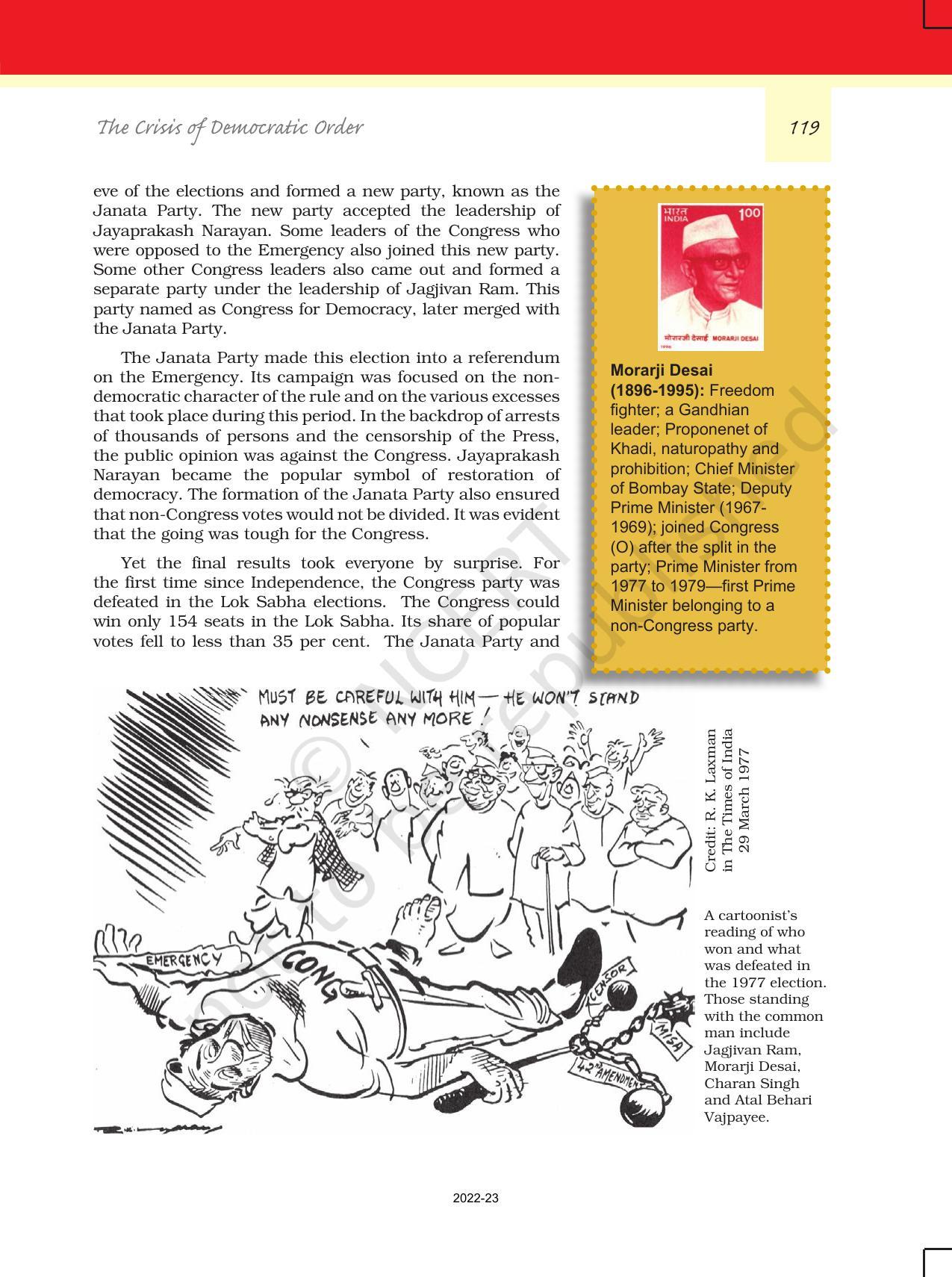 NCERT Book for Class 12 Political Science (Politics In India Since Independence) Chapter 6 The Crisis of Democratic Order - Page 18