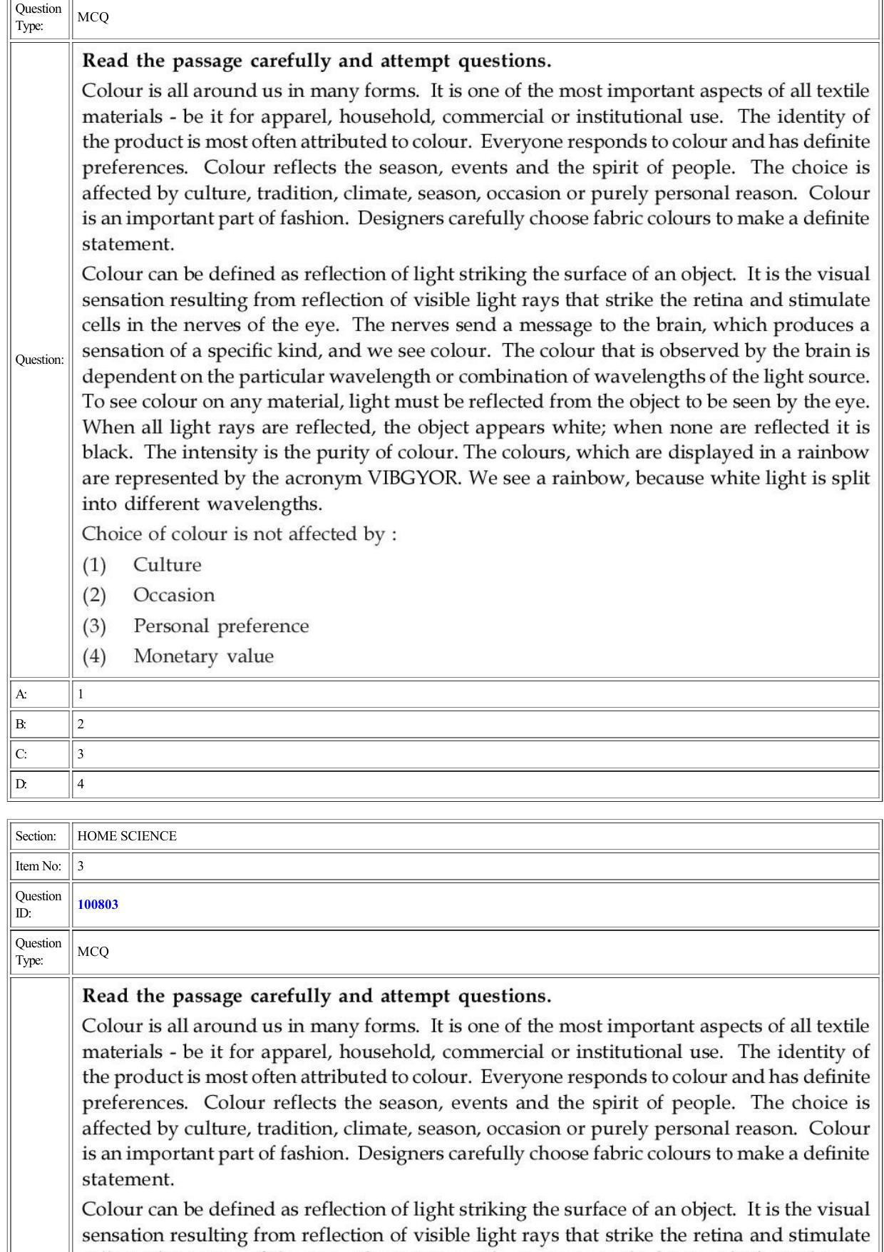 CUET 2022 Question Paper of Home Science - Page 2