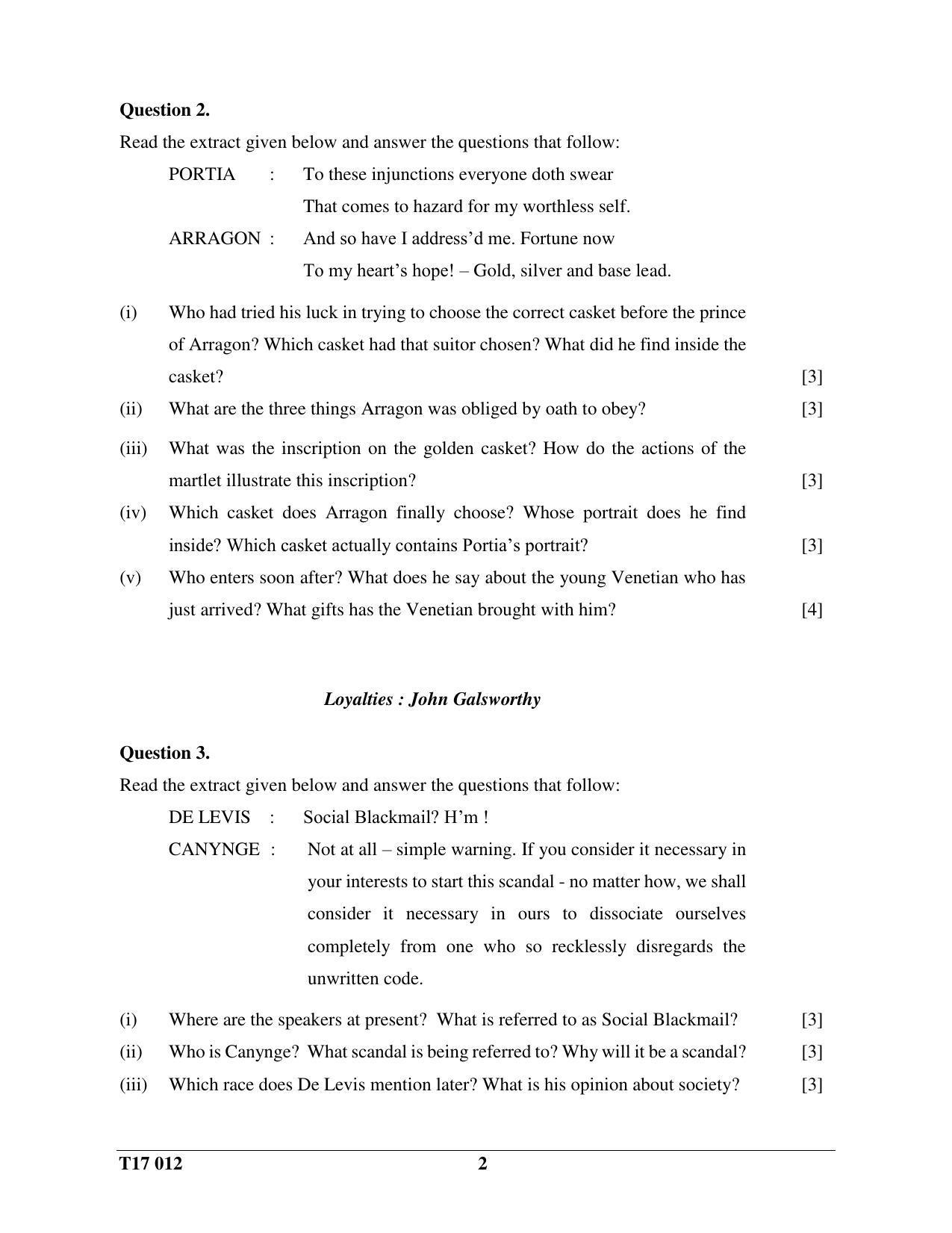 ICSE Class 10 English Paper II (ENGLISH LITERATURE)  2017 Question Paper - Page 2