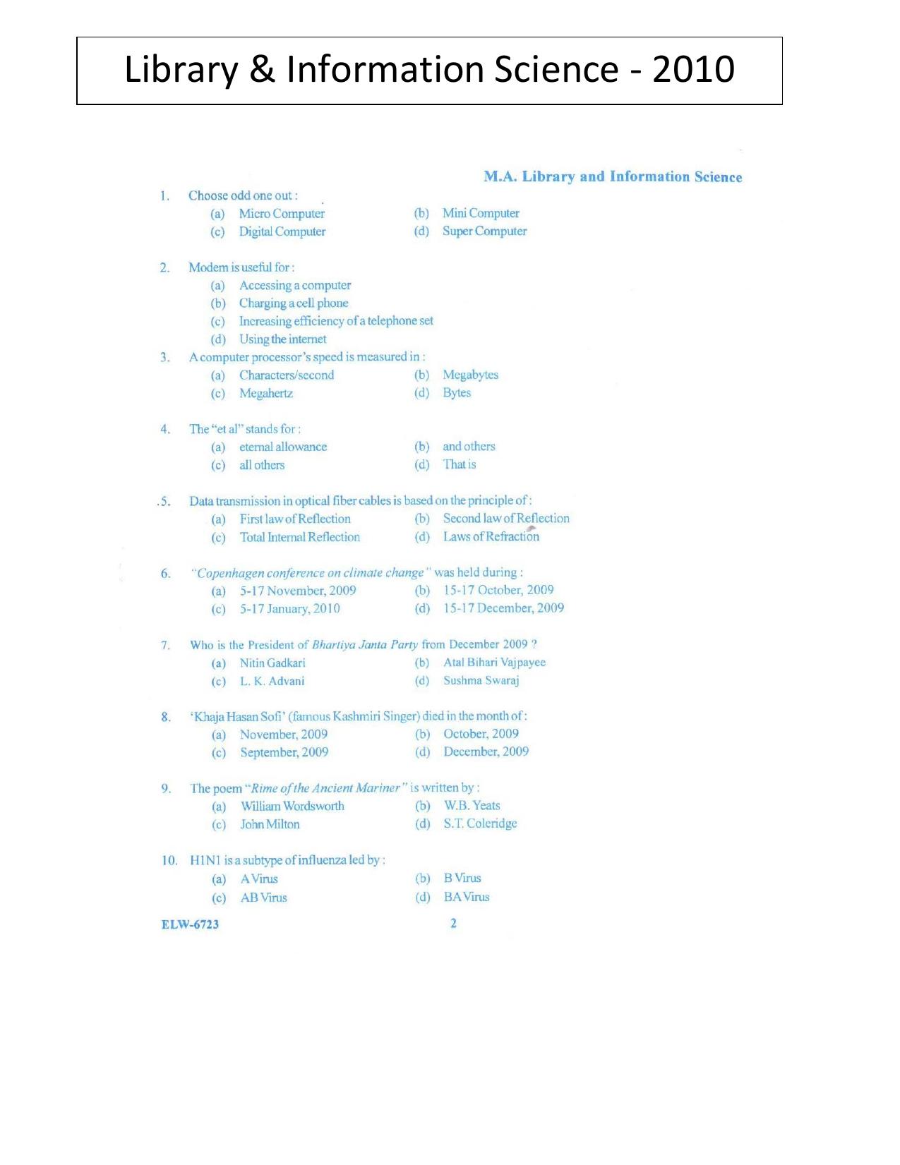 KUET 2023 MLIS Question Paper - Page 71