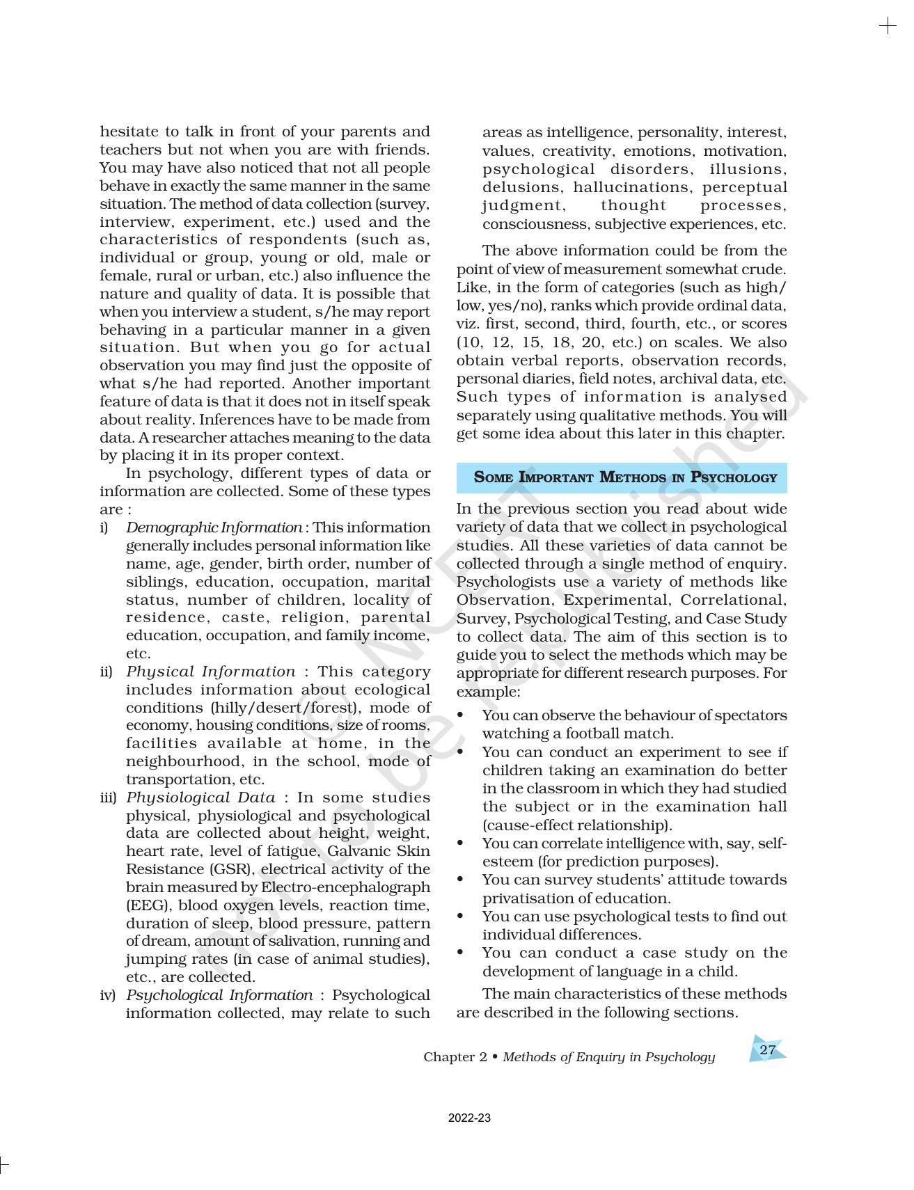 NCERT Book for Class 11 Psychology Chapter 2 Methods of Enquiry in Psychology - Page 6