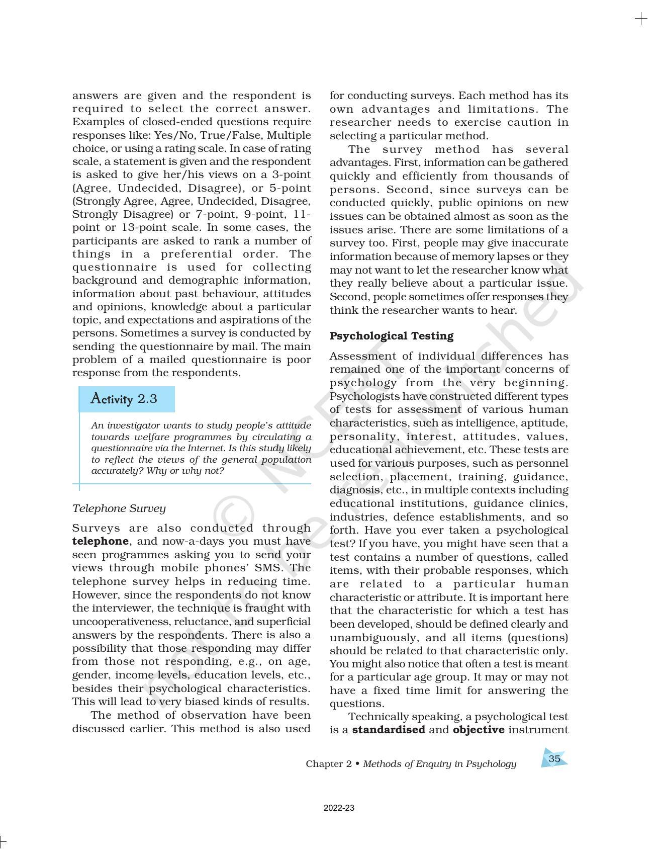 NCERT Book for Class 11 Psychology Chapter 2 Methods of Enquiry in Psychology - Page 14