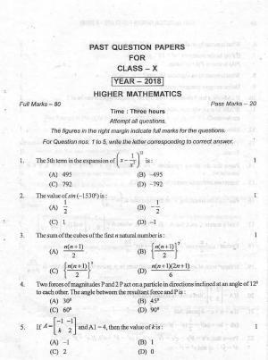 Manipur HSLC 2018 Higher Mathematics Question Paper 